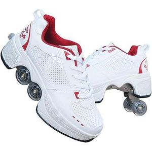 Hardloopschoenen op wielen, sneakers, intrekbare technische skateschoenen, modieuze skateschoenen, rolschaatsen, buitentraining, kinderen en tieners, vakantiecadeaus,White Red-33EU