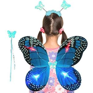 Vlindervleugels voor meisjes - Verkleedkleding | Fairy Cosplay-kostuumset met vleugels, toverstaf en hoofdband voor kinderen Vesone