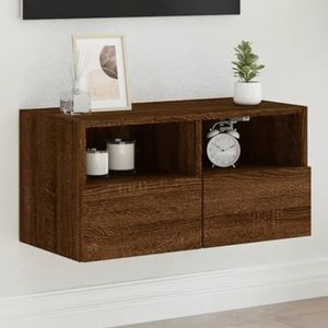 HXRAXINWN Zwevende wandplanken, hangkast, wandgemonteerde tv-unit, keuken slaapkamer drijvende kast met neerklapbare deur en open kubussen, onder tv-plank voor woonkamer (bruin eiken)