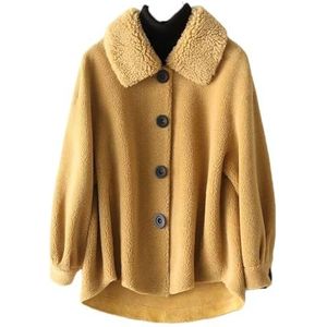 Ownwfeat Dames schapenvacht fleece jas voor korte wollen deeltjesbontjas, Geel, L