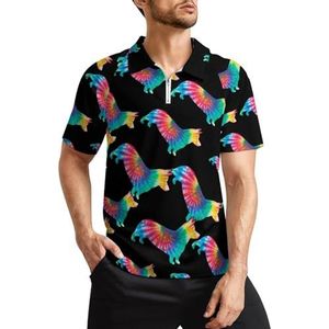 Tie Dye Corgi heren golfpoloshirts klassieke pasvorm T-shirt met korte mouwen bedrukt casual sportkleding top 3XL