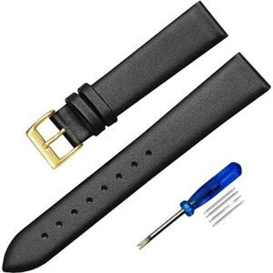 Stijlvolle en elegante horlogebanden for mannen en vrouwen, 12 mm-22 mm felgekleurde effen geweven lederen horlogebanden met gepolijste pingesp en installatiegereedschap (Color : Black gold, Size :