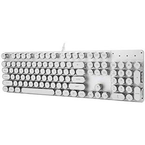 Mechanisch gametoetsenbord, wit metalen oppervlak met retro ronde dop computeronderdelen en vervangende knop, plug-and-play/snelle respons, voor pc-gamer