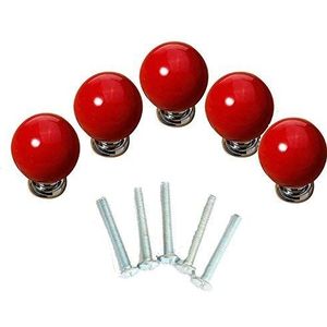 Keramische Knoppen Vintage Kastknoppen, Rode kastgrepen, set van 5 ladeknoppen keuken ronde snoepvorm handgrepen trek lade knoppen keramische kastdeur trekknoppen(Color:Rosso)