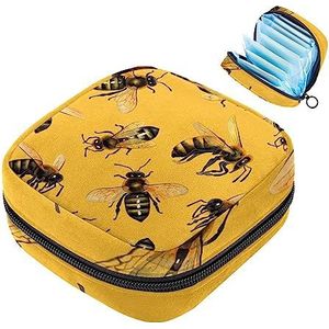 MUOOUM Bijen op geel maandverband opbergtas menstruatie pad tas draagbare menstruatie cup zakje met rits voor tiener meisjes vrouwen dames