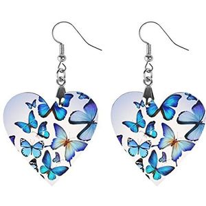 Vlinder Kleurrijke Blauwe Tekening Art Mode Leuke Oorbellen Grappig Geschilderd Houten Sieraden Geschenken Voor Vrouwen Liefde