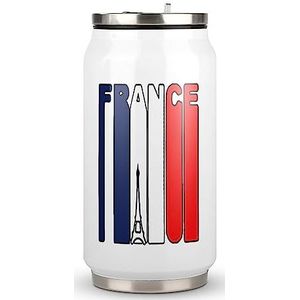 1970's Style Eiffeltoren Frankrijk vlag grappige cola mok met deksel en rietje roestvrij stalen beker reizen koffiekop voor warme koude dranken