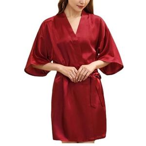 OZLCUA Satijnen badjas voor dames satijnen badjassen pyjama pyjama nachtkleding nachtkleding halve mouw sexy casual nachtkleding badjas, Bordeaux, L (55-60kg)