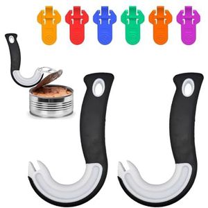 2 stuks ringtrekkerset, artritis aids blikopener met 6 stuks handmatige eenvoudige blikopener, J-vormige draagbare potopener voor zwakke handen, blikopeners die werken (veelkleurig)