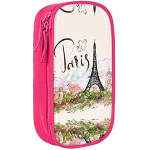 Eiffeltoren bedrukte pennenetui met hoge capaciteit, duurzame pennenzak etui organizer koffers, voor mannen en vrouwen, roze, Eén maat, Tas Organizer