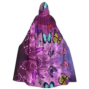 EdWal Paarse vlinderprint carnaval cape met capuchon capes heks kostuum vampier mantel tovenaar gewaad cosplay kostuum