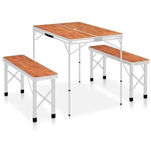 SMTSEC Outdoor Recreatie Opvouwbare Camping Tafel met 2 Banken Aluminium Bruin Sportartikelen