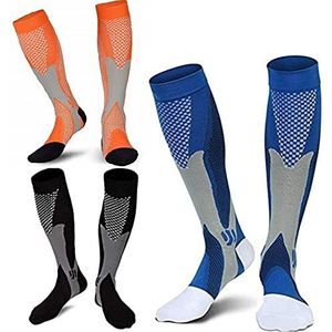 3 paar compressiekousen voor trombose voor dames en heren, compressiesokken voor sport, vlucht, hardlopen, reizen, verbetering van de doorbloeding, Meerkleurig, L/XL (EU 40-43)