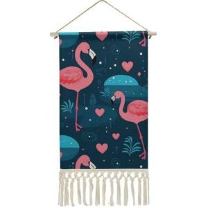 Leuke Roze Flamingo Muur Opknoping Met Kwasten Katoen Linnen Schilderen Tapestry Voor Slaapkamer Woonkamer Decor