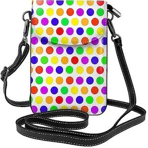 Mooie Polka Dot Lederen Cross Body Flip Telefoon Tas Met Afneembare Schouderbanden, Gebruikt Voor Reizen, Dating, Vakantie Geschenken, Zwart, Eén maat