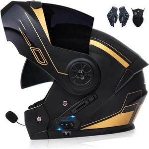 Flip-Up Motorhelm Bluetooth Modulaire Bluetooth Full Face Helm met Dubbel Vizier DOT/ECE Gecertificeerde Motorhelm Crashhelm voor Volwassenen Vrouwen Mannen D,XL=61-62cm