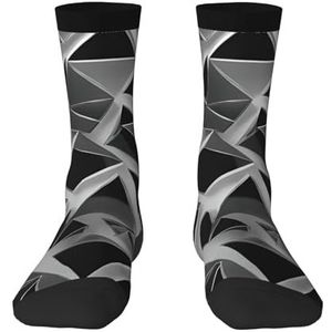 Zilveren geometrische figuur comfortabele halfhoge sokken voor mannen en vrouwen - Modieuze volwassen sokken, verhoog je stijl., Zilveren geometrische figuur, Eén Maat