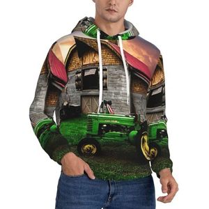 JEJEA Oude tractor foto boerderij print heren sweatshirt capuchon trekkoord hoodies trui lange mouwen trui voor dagelijks gebruik, Zwart, S