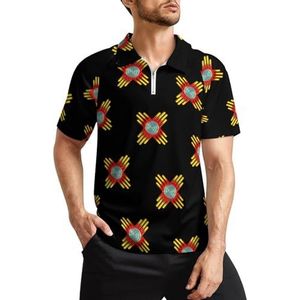 Zia Sun - Zia Pueblo - New Mexico golfpoloshirts voor heren, klassieke pasvorm, T-shirt met korte mouwen, bedrukt casual sportkleding top, 2XL