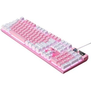 QPSJXN K500 Pink Wired Toetsenbord met gemengde kleur wit en roze keycaps, compatibel met laptops en PC's 104 (Pink White)