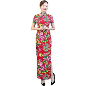 Lange Cheongsam Vintage Chinese Stijl Party Avondjurk Oosterse Womens Jurk Plus Size Rood - 2 3XL