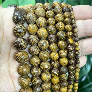 Natuursteen kralen Jaspers Amazoniet Turkoois Agaat Ronde kralen voor sieraden maken Diy armband oorbellen 4/6/8/10/12mm-Gouden Zijdehout-14mm-ongeveer 26st