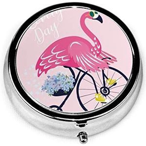 JOJOshop Leuke Flamingo met zonnebril schilderij pillendoos/pillendoos/pillendoos-ronde pillendoos/zaak- driecompartiment pillendoos/pillendoos/pillendoosje