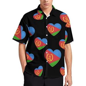 Hartvormige Eritrea Vlag Hawaiiaanse Shirt Voor Mannen Zomer Strand Casual Korte Mouw Button Down Shirts met Pocket