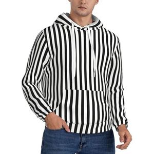 GUOLGP Zwarte En-Witte Strepen Print Mannen Hooded Pullover Mode Zachte Comfortabele Voor Winter Casual Dagelijkse Slijtage