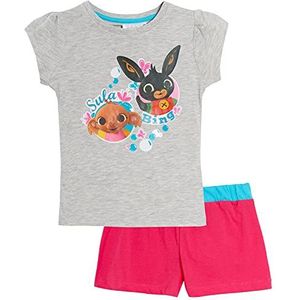 Bing Bunny Korte pyjama voor meisjes, kinderpyjama, peuters, Sula Shortie Pjs, zomernachtkleding, T-shirt + shorts, Bing & Sula - Grijs, 3 jaar