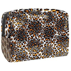 Make-uptas PVC toilettas met ritssluiting waterdichte cosmetische tas met oranje grijze luipaard voor dames en meisjes