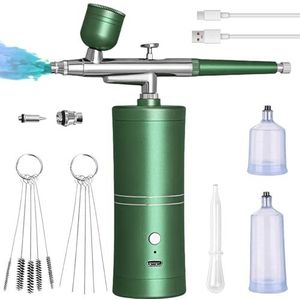 Airbrush-set met compressor, verstoppingsvrije hogedruk-airbrush-set met mondstuk, reinigingsborstelset, multifunctioneel, handheld airbrushpistool voor nageldesign, make-up, tattoo-modellering (groen