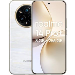 realme 14 Pro+ 5G Smartphone, Android mobiele telefoon, 8 + 256 GB, 6,83 inch, 50 MP Sony OIS-camera, koud-gevoelig kleurveranderend design, IP69, display met 120 Hz, 5260 mAh, wit (met adapter)