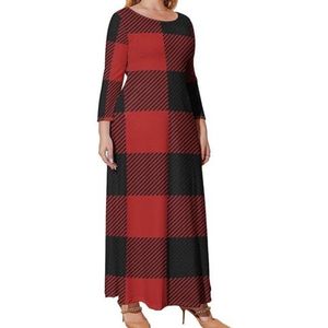 Buffalo Schotse Tartan Plaid Geruite Grafische Plus Size Jurk Voor Vrouwen Casual Lange Mouw Maxi Jurken