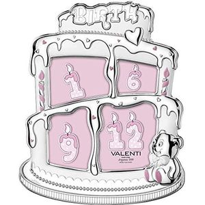 Fotolijst meisjes 1e jaar taart met muziekdoos roze zilver 999 Miro Silver Afmetingen: 24,5 cm x 30 cm 71518 3LRA