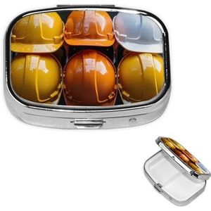 Pillendoosje 2 compartimenten pillendoos draagbare metalen pillenorganizer schattige reispillencontainer bouwhelmen vitamine organizer voor portemonnee zak reizen cadeau