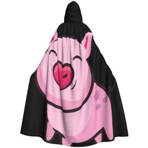 WURTON Smile Pink Pig Print Hooded Mantel Unisex Volwassen Mantel Halloween Kerst Hooded Cape Voor Vrouwen Mannen