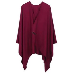 Kasjmier Winter Vrouwen Poncho Sjaals Solid Sjaal Cape Elegante Gebreide Open Front Sjaal Wraps Voor Lente Herfst Winter, Rood, One size