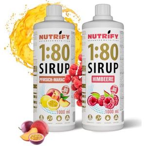 NUTRIFY Vital Fitness Drink 1:80 siroop 2 x 1 l set - perzik maracuja en framboos, drankconcentraat met vitaminen en L-carnitine suikervrij, 160 liter sportdrank, caloriearm, verpakking van 2, 2 x