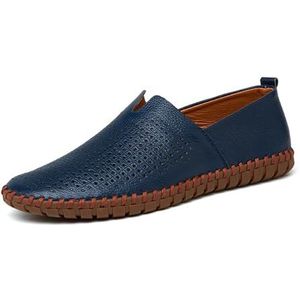 Men's Slip-on Loafers Summer Breathable Flat Loafers Comfortable Anti-Slip Soft Sole Walking And Driving Shoes(Color:Blue,Size:EU 47)