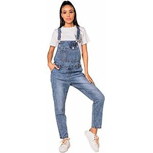 Nina Carter Tuinbroek voor dames, jeans, boyfriend, denim, overall, jumpsuit, used look, zomeroverall, Blauw (S512), XS