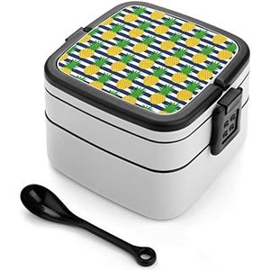 Ananas Gestreepte Bento Lunchbox Dubbellaags All-in-One Stapelbare Lunch Container Inclusief Lepel met Handvat