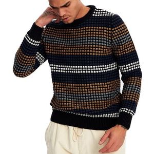 Leif Nelson Gebreide trui voor heren, ronde hals, dunne gebreide trui voor winter en zomer, coole crewneck herentrui met ronde kraag, blauw, XL