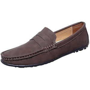 Herenloafers Schoen Eenvoudige ronde neus Veganistisch leer Penny Loafers Lichtgewicht flexibele platte hak Outdoor Casual instapper (Color : Brown, Size : 39 EU)