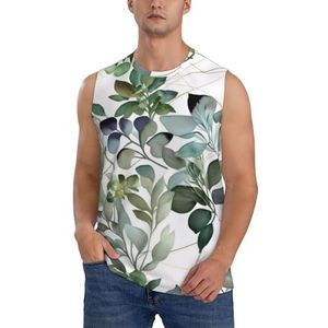 Groene Eucalyptus Bladeren Heren Vesten Bodybuilding Atletische Zomer Workout Tank Top Mouwloos T-Shirt Fitness Tank Running Gym Vest Sneldrogend, 3 D, XXL