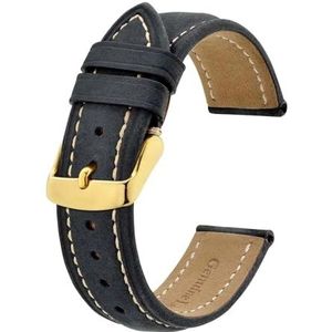 INEOUT Horlogeband 14mm 15mm 19mm 20mm 22mm 23mm 24mm Crazy Horse Lederen Horlogebandjes Vintage Vervanging Riem Gouden Gesp (Color : Black-B, Size : 24mm)