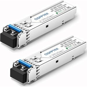 QSFPTEK 2 stuks 1000BASE-LX/LH Gigabit SFP-module, 1310nm, 10km, DDM, Single-Mode LC Mini-GBIC Transceiver voor Cisco GLC-LH-SMD/GLC-LX-SM-RGD, Ubiquiti UF-SM-1G, Netgear, Mikrotik, Supermicro