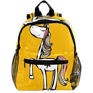 Leuke Mode Mini Rugzak Pack Tas Geel Cartoon Eenhoorn, Meerkleurig, 25.4x10x30 CM/10x4x12 in, Rugzak Rugzakken