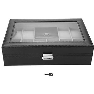 Horlogebox 8 slots horloge-organizer PU-lederen display, horlogebox juwelendoos voor 6 horloges, afsluitbare horlogekast, sieradenlade voor opslag en weergave, vaderdagcadeau (zwart)