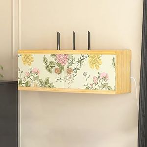 XCLOOZGL Houten Aan De Muur Gemonteerde Wifi-Router Opslagdoos Elegante Routerschaal Opslag Stroomkabelbeheer Verbergen Rek Modemrek Voor Slaapkamer, Woonkamer, Kantoor En Thuis,C,48x16x18cm